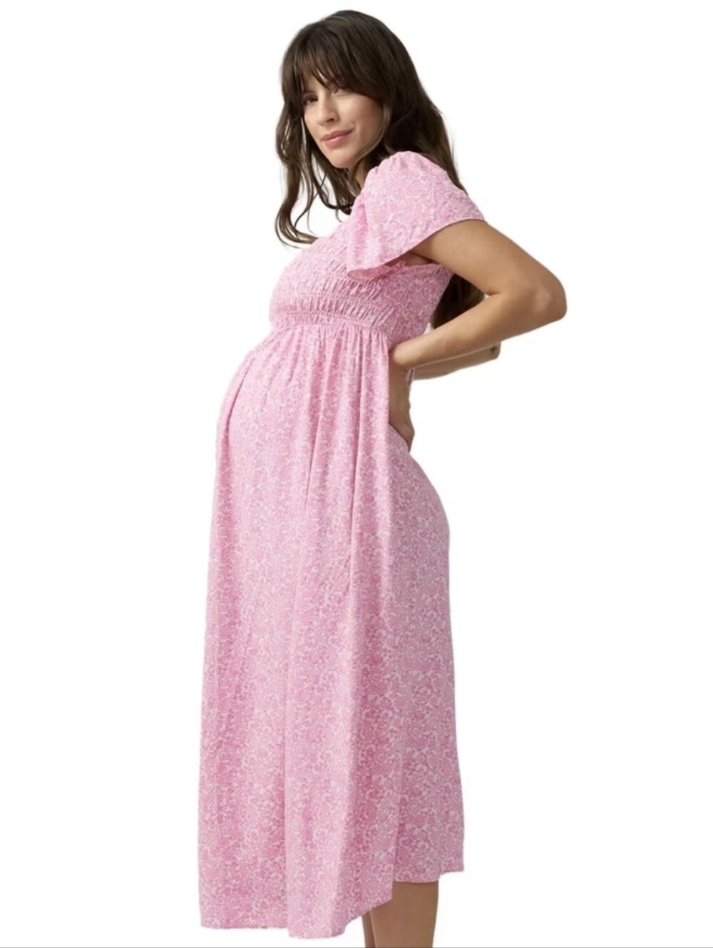 Ingrid & Isabel For Every Belly Women's Maternity Smocked Woven Dress (PINK)